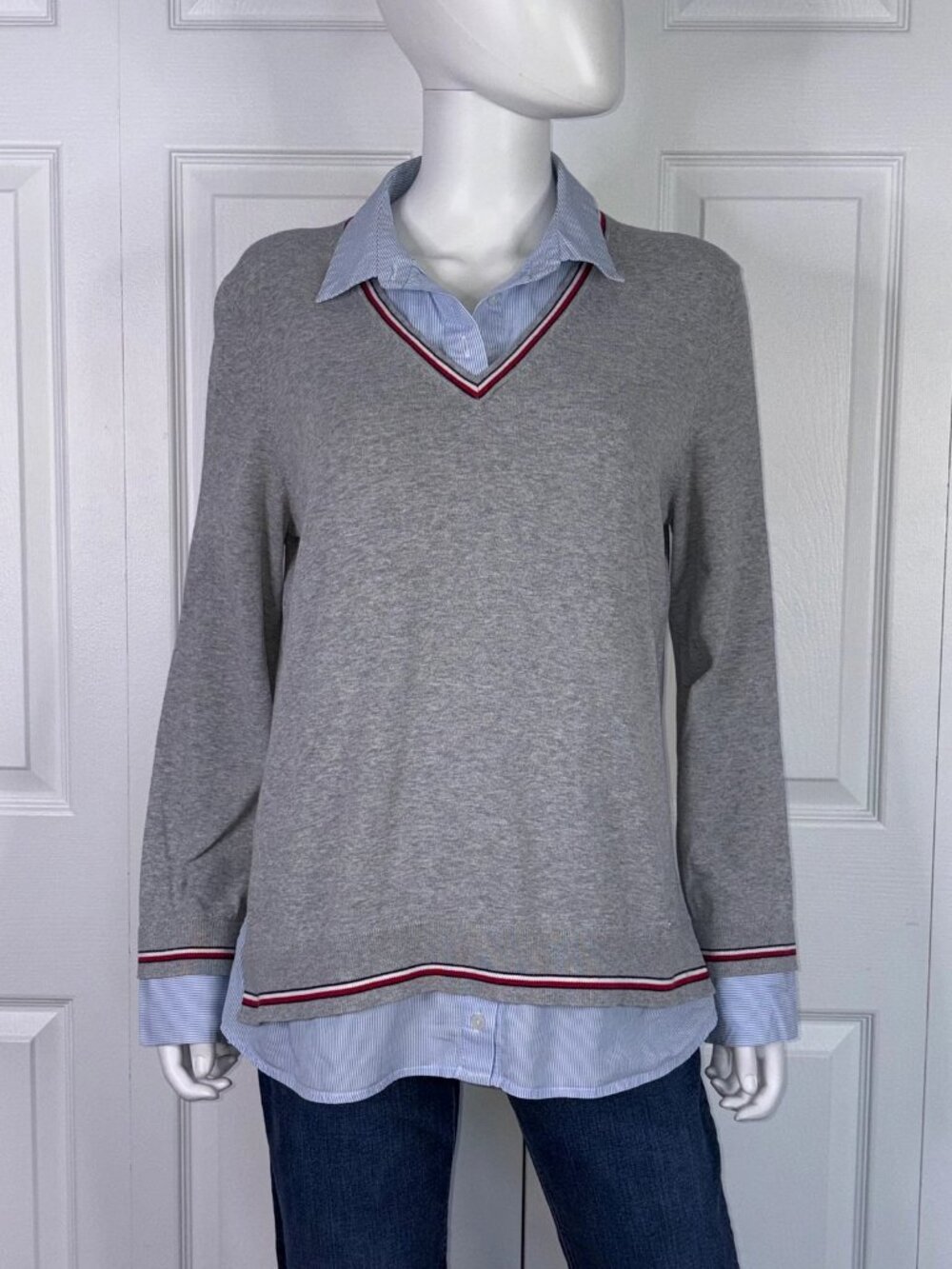 TOMMY HILFIGER women's knit sweater with blouse large LIKE NEW